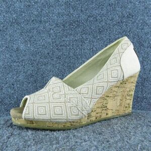 TOMS Stella Geometric Women Peep Toe Heel Shoes‎ Size 6.5 Medium Beige Fabric